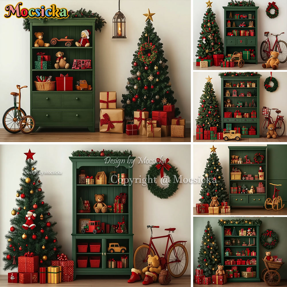 Toys Background For Kids - Mocsicka Yeşil Noel Hediye Raf Arka