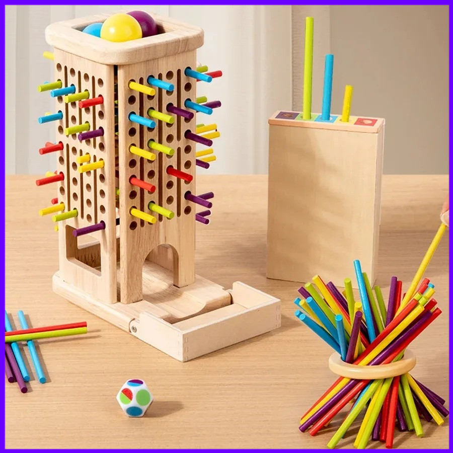 Kids Toys Entertainer - Montessori Ahşap Çubuk Kule Oyuncağı Ebeveyn-Çocuk